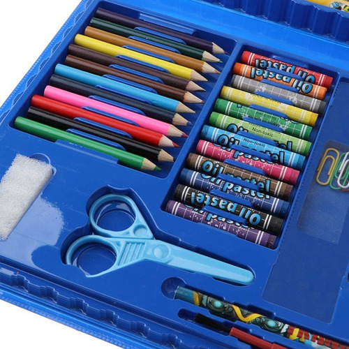 Valija Infantil Escolar 86 Piezas Lapices Crayones Acuarelas