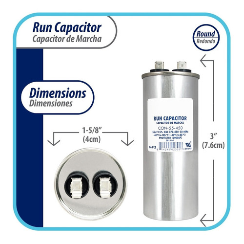Imagen 2 de 8 de Capacitor Trabajo Marcha 55 Uf Mfd 370-450vac 50-60hz