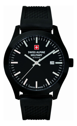 Reloj Swiss Alpine Military Combat Basic 7055.1877sam Malla Negro Bisel Negro Fondo Negro