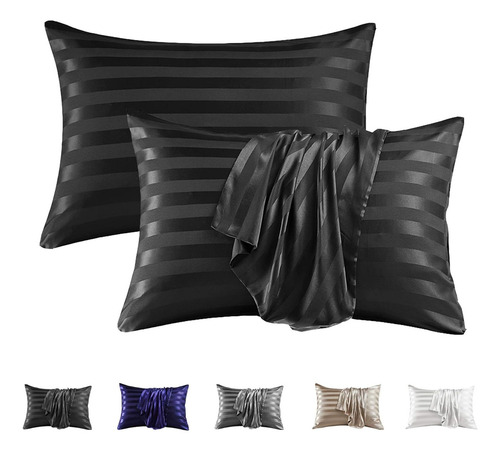 Mr&hm - Funda De Almohada De Satén Color Negro A Rayas