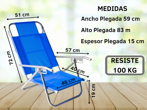 Imagen 3 de 10 de Reposera Playera De Aluminio- 5 Posiciones Baja- Disentino®