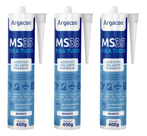 Cola Fixa Tudo Ms35 Selante Branco Adesivo Aracon Kit 3 Unid