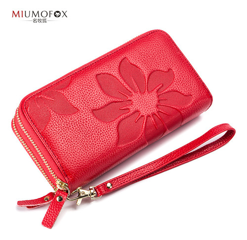 Cartera De Cuero Con Doble Cremallera Para Mujer