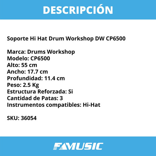 Imagen 2 de 11 de Soporte Hi Hat Drums Workshop Dw Cp6500 Flat Modelo Vintage