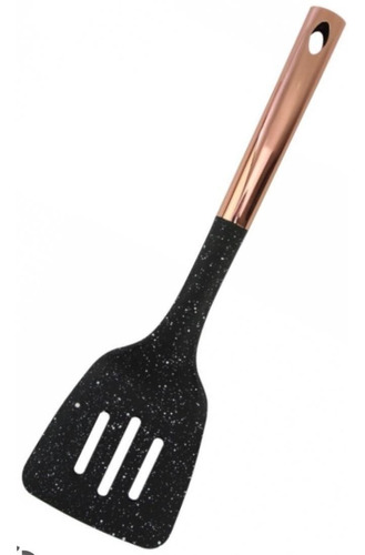 Espatula Fritura Vazada Utensílio Cozinha Pp Inox Preta 35 Cor preto rose