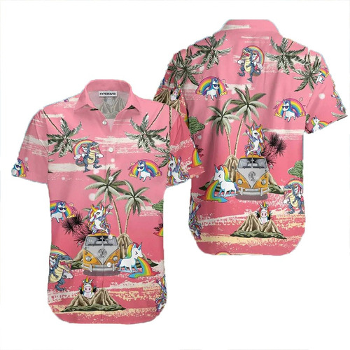 Camisa Hawaiana Lindo Bebé Unicornio Tropical Rosa T569