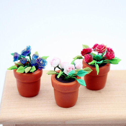 2 Casa De Muñecas En Miniatura, Flores Rosadas