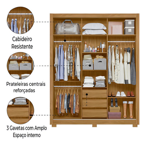Guarda Roupa Canadá Com Espelho Moval Cor Freijó/Cinza