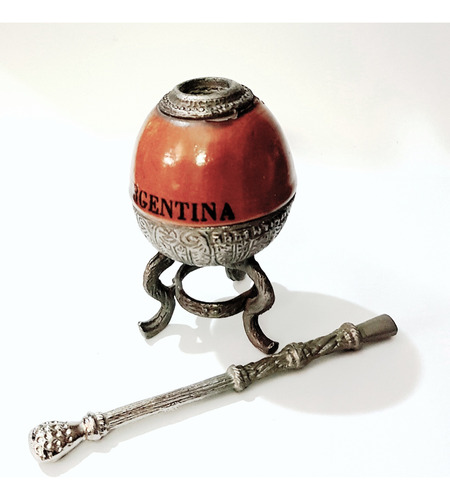 Mate Y Bombilla Argentina Años '70 Miniatura De 13x4 Cm.