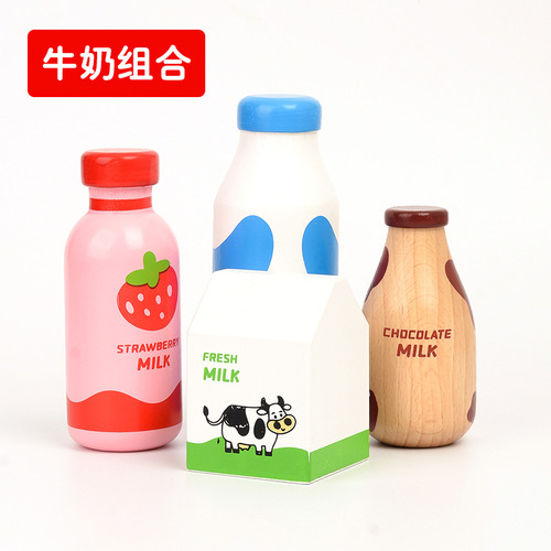 Set De 4 Botellas De Leche (juguetes De Madera De Simulación