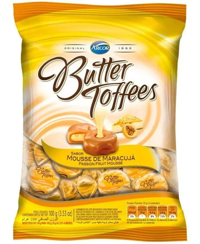 Bala De Caramelo Recheado Sabor Maracujá Butter Toffees 100g