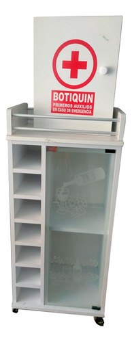 Mueble Minibar Con Puerta De Vidrio + Botiquin Color Blanco