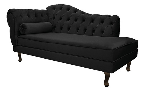 Divã Recamier Sofá Diana 160cm Direito Suede Am Moveis Cor Preto