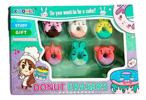 Pack 6 Gomas De Borrar Cute Donuts Escolares Colores Surti