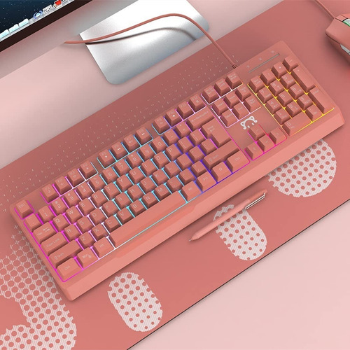 Imagen 8 de 8 de Teclado Semi-mecanico Gamer Ajazz Stk090 Rosa Con Luz Rgb