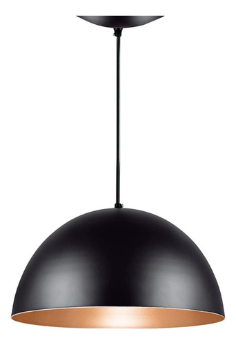 Pendente Meia Lua 30 Cm Preto C/Cobre Balcão Jantar Cozinha