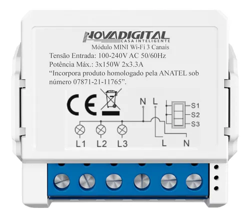 Interruptor Relé Inteligente Wifi 3 Canais Novadigital Mini Smart Switch Módulo Tuya Smart Life Alexa Google 110V 220V Menor preço em Interruptor Relé Inteligente Wifi 3 Canais Novadigital Mini Smart Switch Módulo Tuya Smart Life Alexa Google 110V 220V