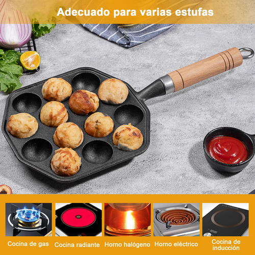 Sartén Takoyaki De Aluminio Antiadherente Con Utensilio