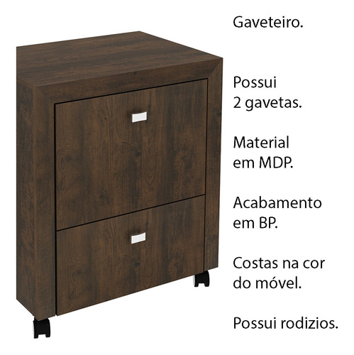 Gaveteiro Para Escritório Home Office Me4112 Mdp Rustico Cor Marrom-escuro