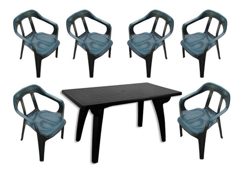 Set 6 Silla Milano 1 Mesa Rectangular Mascardi Negro