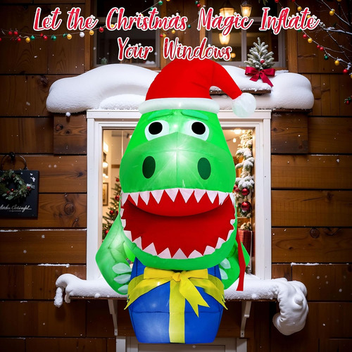 Navidad Inflable Dinosaurio Navidad Ventana Exteriores Y Led