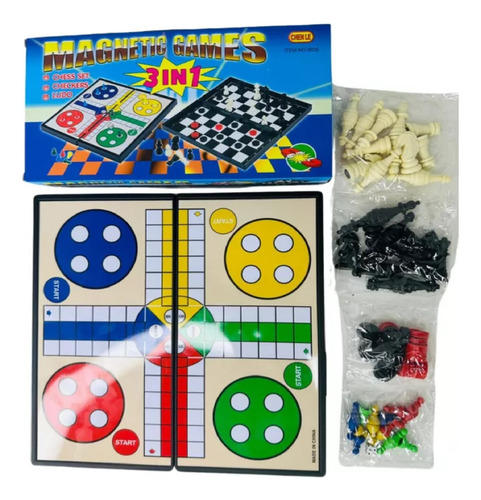 Tablero Multijuego Magnético Ajedrez Ludo Dama 3 En 1 -419