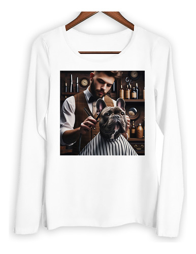 Remera Mujer Ml Barberia Bulldog Frances Peluqueria M1