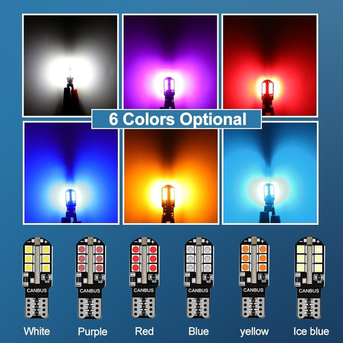 Imagen 2 de 8 de Kit (6) Ampolletas Luces Led T10 - W5w Cola De Pescado 5w