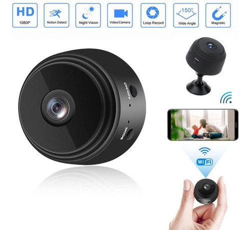 Mini cámara de seguridad espía discreta Wifi Full HD, color negro