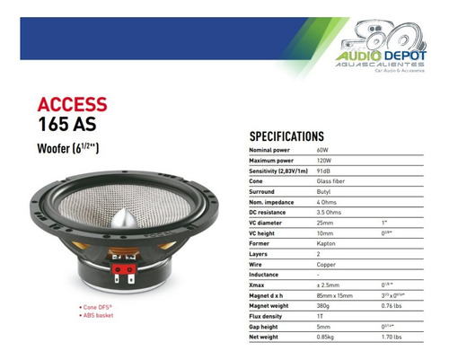 Set De Medios Focal Access 165as 6.5 60w Rms/120w Max 2 Vias
