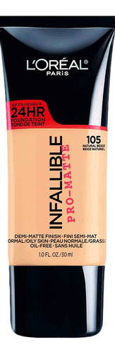 Base de maquillaje en cremoso L'Oréal Paris Infallible Pro-Matte 24 hrs tono 105 natural beige - 30mL