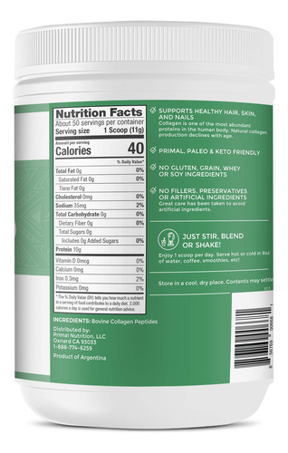 Colágeno En Polvo Primal Kitchen Colágeno Peptides 550g Unfl