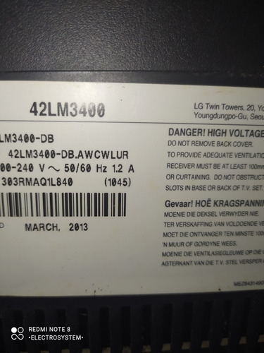Imagen 1 de 1 de Tv LG 42lm3400 Para Repuestos