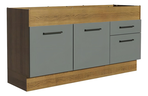 Gabinete Bajo Cocina Madesa Agata 150cm Sin Tablero Mg Color Rústico/Gris