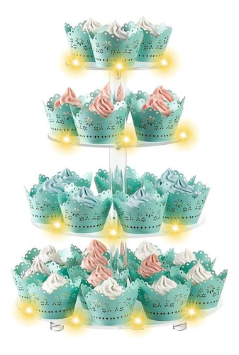 Porta Cupcakes Base Muffins Torre Tortas 4 Piso + Luces Led