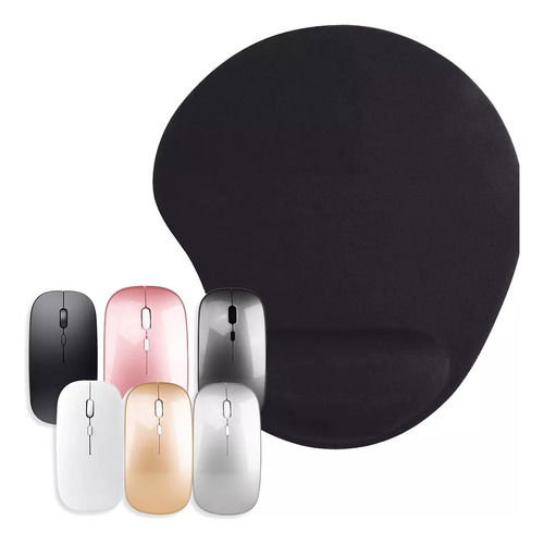 Mouse Delgado Recargable Y Mouse Pad Negro Con Soporte Kubo