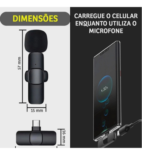Microfone Lapela Wireless Sem Fio Tipo C