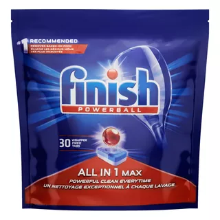 Detergente Finish All In 1 Max Powerball tablete sem fragrância em pouch 30 un