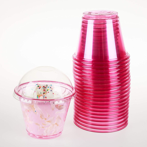 Juego De 25 Vasos De Plástico Rosa Y Rojo Con Tapas