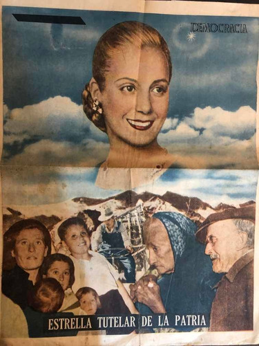 Antiguo Diario Democracia Eva Peron Tapa Color 14/8/52 53325