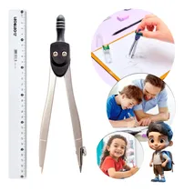 Comprar Kit Geométrico Régua 30cm E Compasso De Metal Escolar Cor Sortido
