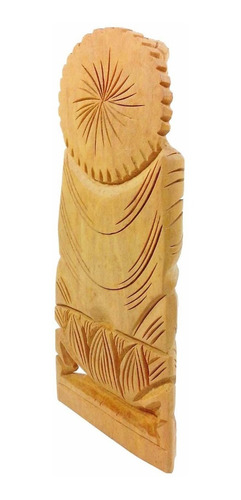 Imagem 3 de 4 de Estatueta Buda Em Madeira Indiana Entalhada 21cm Novo