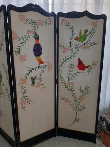 Biombo Antiguo 2 Vistas . Pintado A Mano De Aves