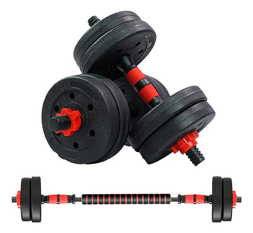 Kit Entrenamiento 20kg 2en1 Mancuernas Y Barra + Pesas Disco