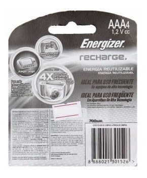 Imagen 3 de 3 de Pilas Recargables Baterias Energizer Aaa X 4