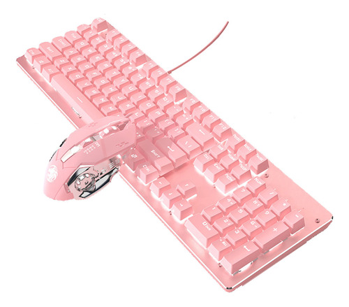 Teclado E Mouse Mecânico Para Jogos Pink Punk Com Fio Cor Do Teclado Girly Pink [eixo Verde-luz De Fundo Branca] Edição Clássica Com Fio + Mouse Rosa Com Fio