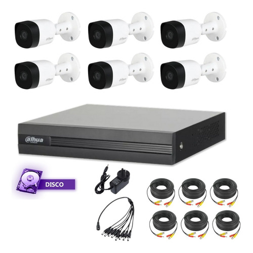 Imagen 1 de 7 de Kit 6 Cámaras 1080p Exterior Dvr Dahua 8ch P2p Qr +disco 1tb