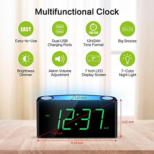 Reloj Despertador Para Dormitorio, Reloj Led De Pantalla Gra