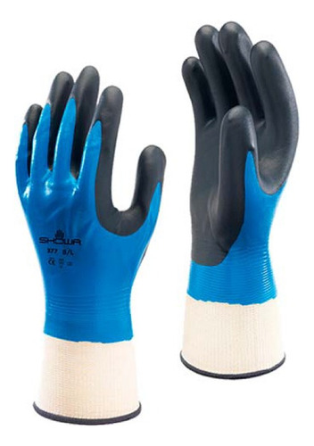 Guantes Showa 377 Con Recubrimiento De Nitrilo Azul Packx6 