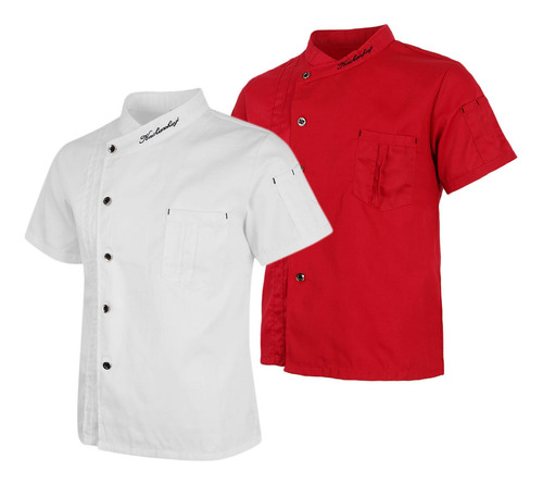 2x Transpirable Hombres Mujeres Chef Abrigo Manga Corta
